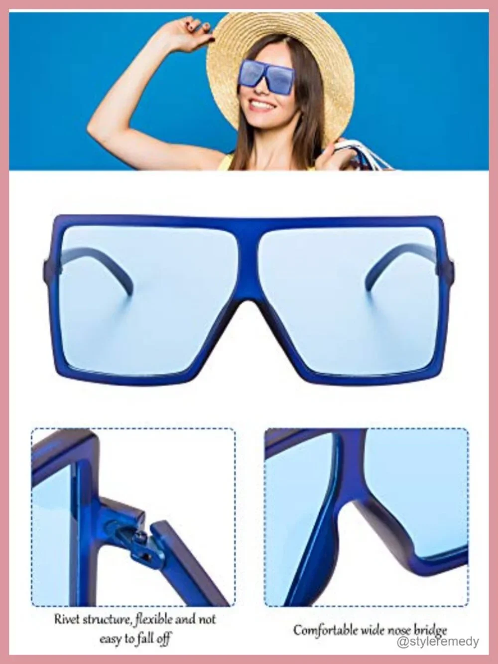 9 Pairs Oversized Square Sunglasses Flat Top Retro Vintage Wide Shade Unisex